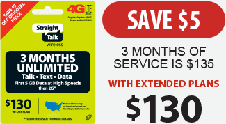 3‑MONTHS UNLIMITED
CARD SAVE $5 ‑ 3 Months of Service is $135 - With Extended Plans $130