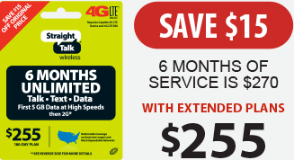 6‑MONTHS UNLIMITED CARD SAVE $15
‑ 6 Months of Service is $270 ‑ With Extended Plans $255